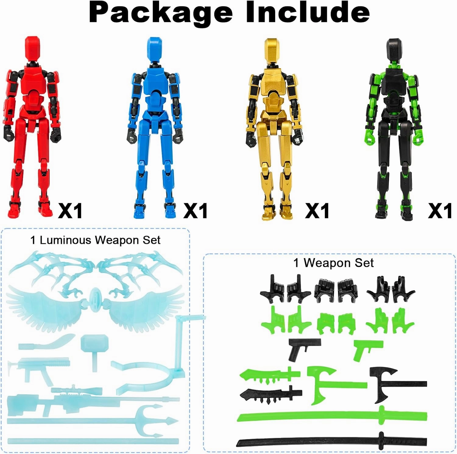4PCS T13 Titan Action Figure, Already Assembled, Robo 13 for Collectors Desktop Decoration, Boys Multi Movable Joints Toys (Red Blue Golden Green)