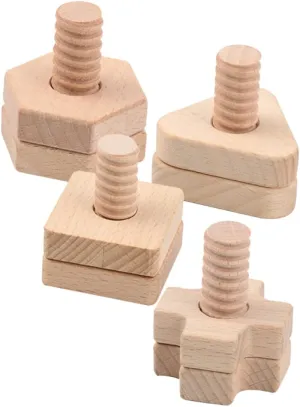 4Sets Educational Screw Matching Shapes Cross Intelligence Tightening Screw Plaything for Safe Birch Material Creative Shape Assembly