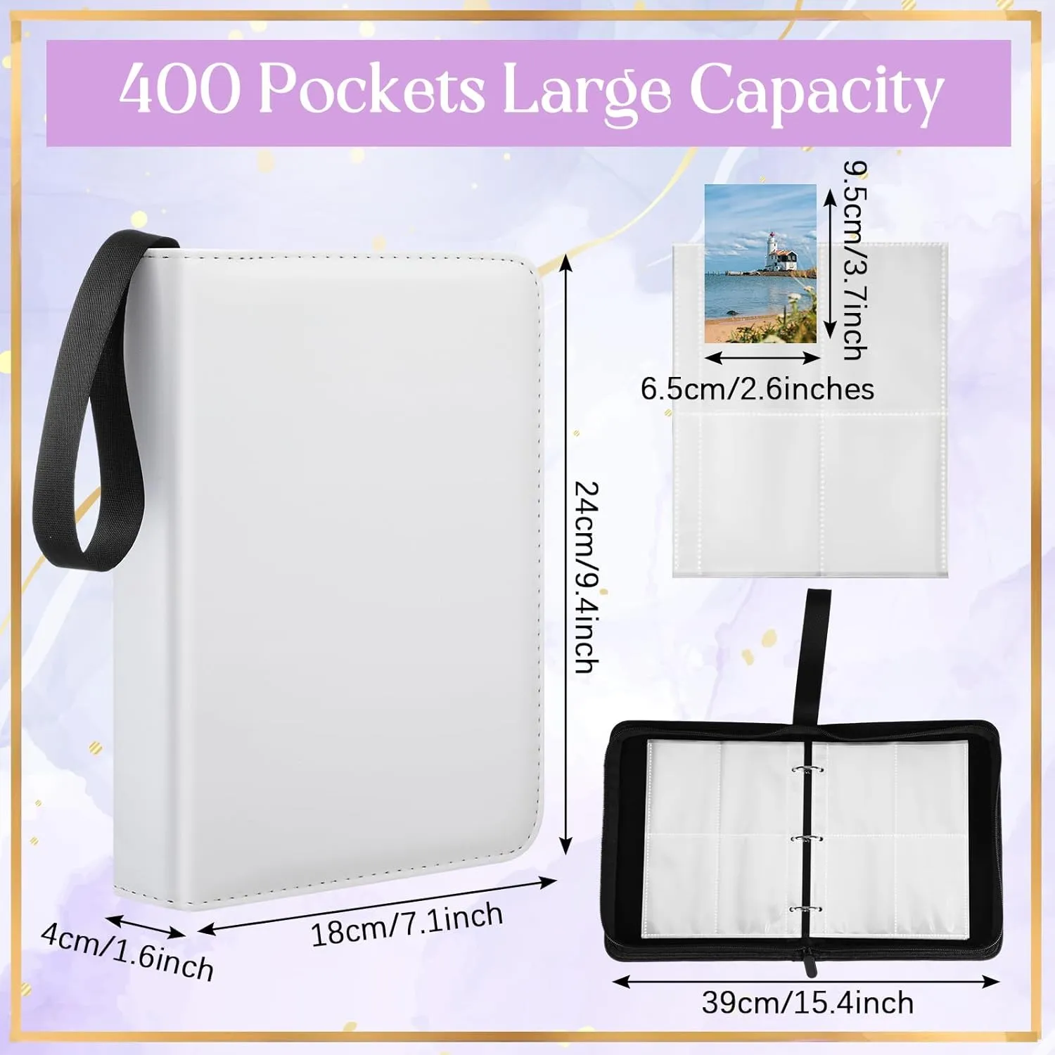 5 Pack Trading Card Binder 4 Pocket 2000 Pockets with 250 Removable Sleeves Game Cards Collection Sports Trading Cards Collector Album(Black, White, Red, Blue, Purple)