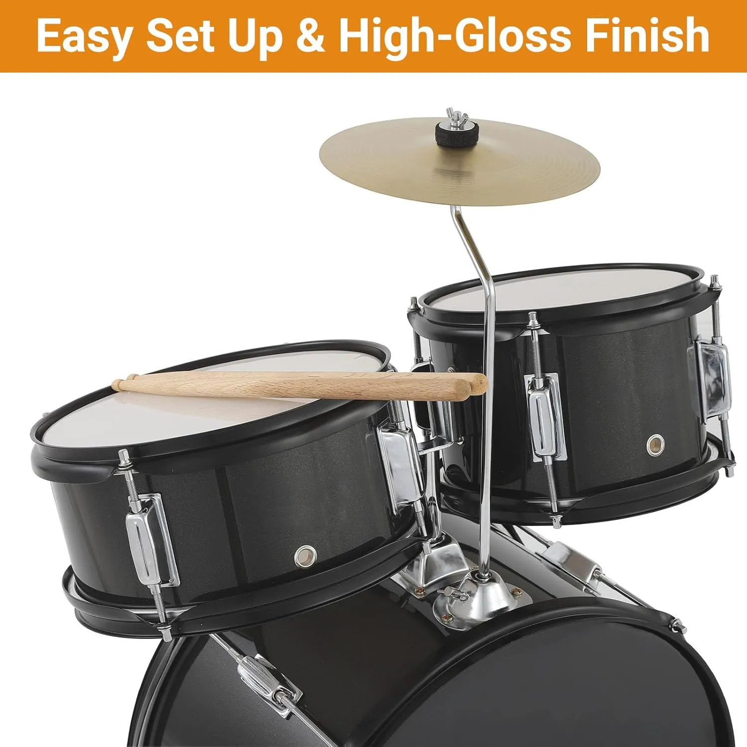 5 Piece Kids Drum Set with Tom,Cymbal, Youth Junior Drum Kit with Hi-Hat, Pedal, Drumsticks and Seat for Beginner, Teens,Black