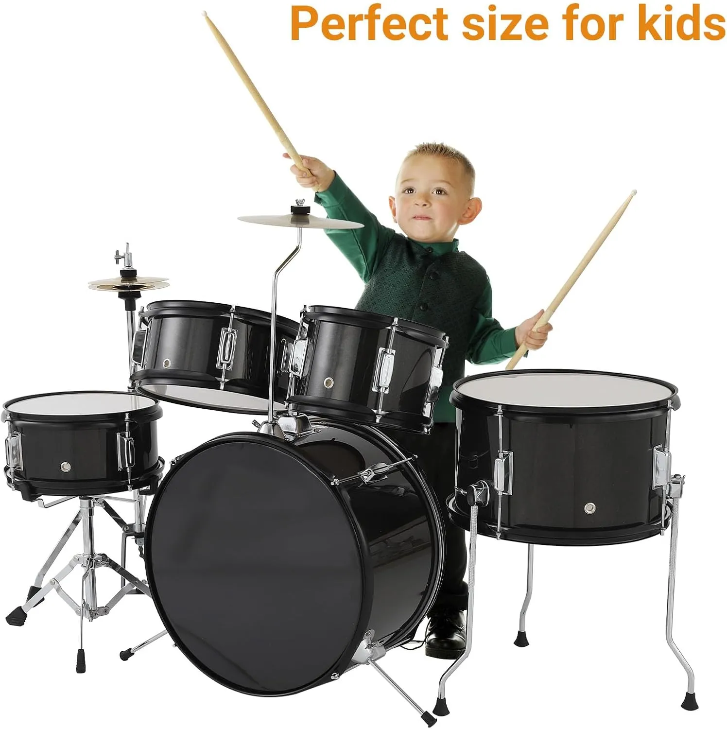 5 Piece Kids Drum Set with Tom,Cymbal, Youth Junior Drum Kit with Hi-Hat, Pedal, Drumsticks and Seat for Beginner, Teens,Black