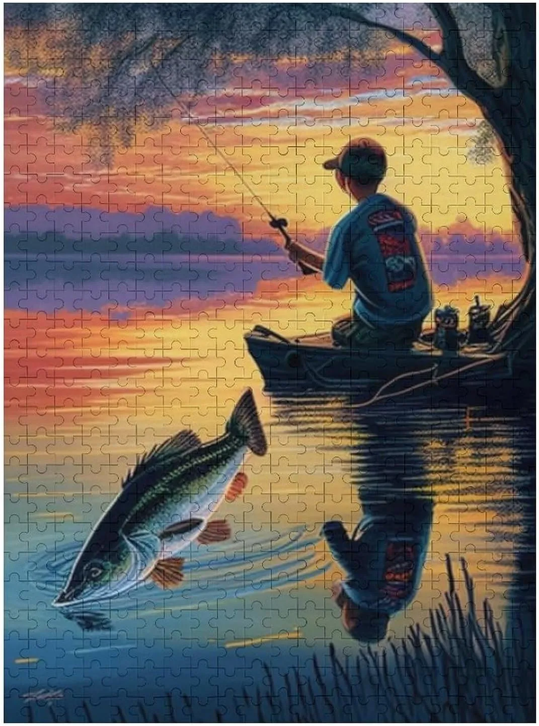 500 Pieces Jigsaw Puzzle for Adults - Fishing Boy Puzzles - Sunset Lake View Puzzles for Family Games, Puzzle for Gifts, Funny Puzzle for Education