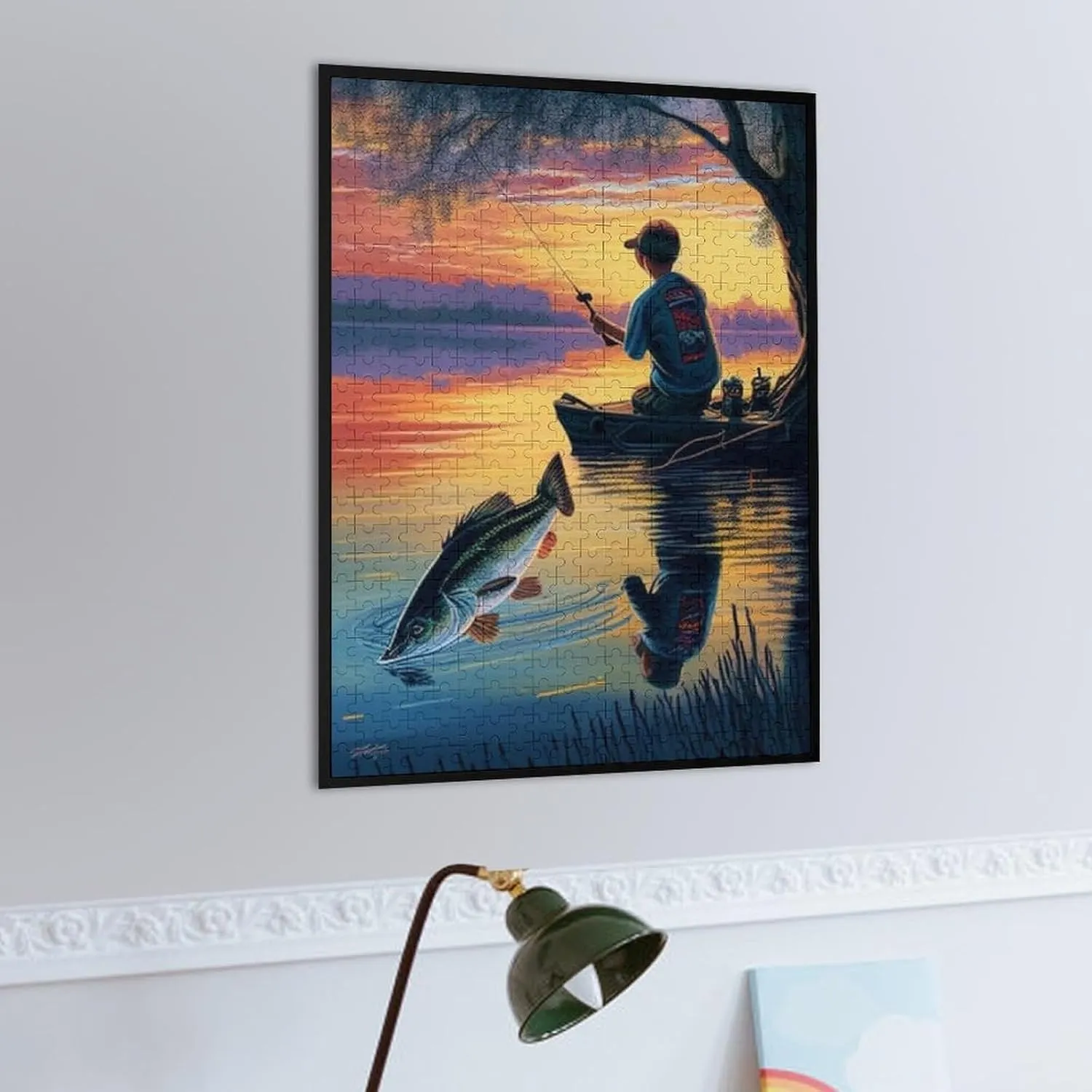 500 Pieces Jigsaw Puzzle for Adults - Fishing Boy Puzzles - Sunset Lake View Puzzles for Family Games, Puzzle for Gifts, Funny Puzzle for Education