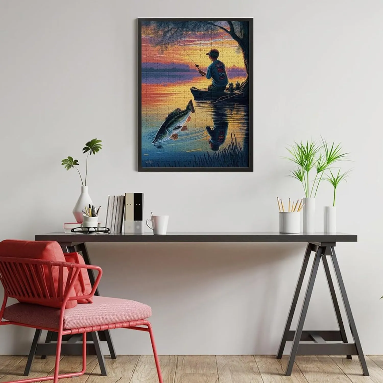 500 Pieces Jigsaw Puzzle for Adults - Fishing Boy Puzzles - Sunset Lake View Puzzles for Family Games, Puzzle for Gifts, Funny Puzzle for Education