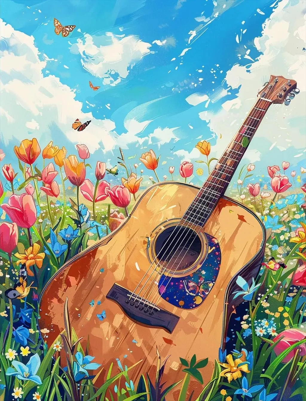 500 Pieces Puzzles for Adults - Flower Guitar Musical Instruments Wooden Puzzle Environmentally Friendly No Odor Challenging Educational Fun Family Activities Games Toys Gifts