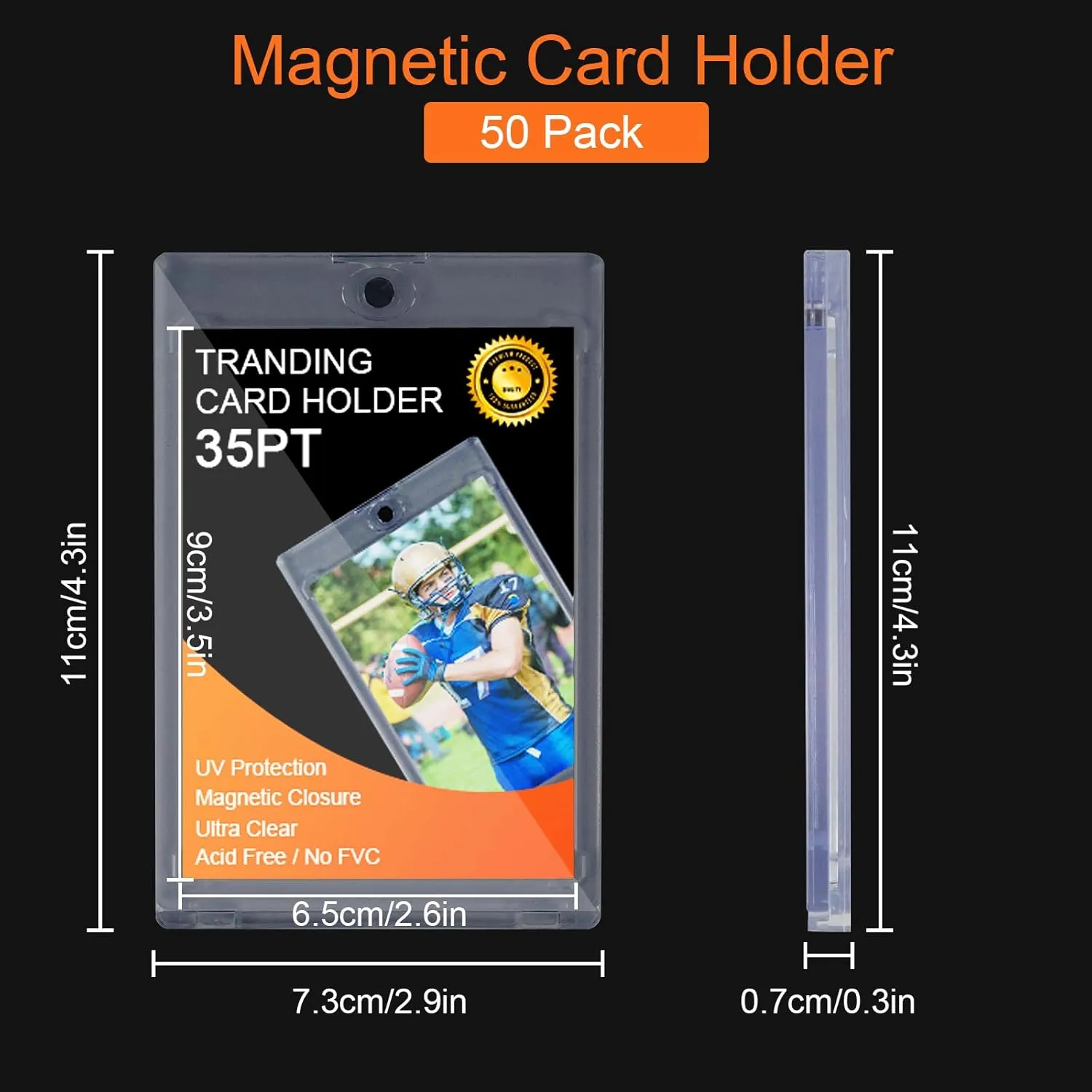 50ct Magnetic Card Holder for Trading Cards, 35 PT Clear Trading Card Sleeves, Hard Plastic Baseball Card Protectors, for Collectible, TCG, MTG, YUGIOH, Football, Sports Cards