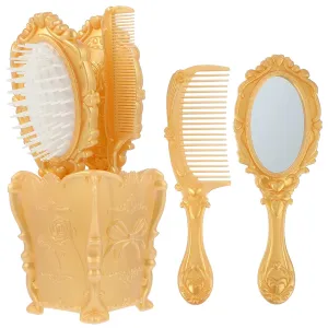 5pcs Vintage Hand Mirror Comb Set Makeup Vanity Mirror Comb Hair Brush Set Detangling Hair Brush Rat Tail Comb with Comb Holder Golden Womens Wallet Womens Wallet