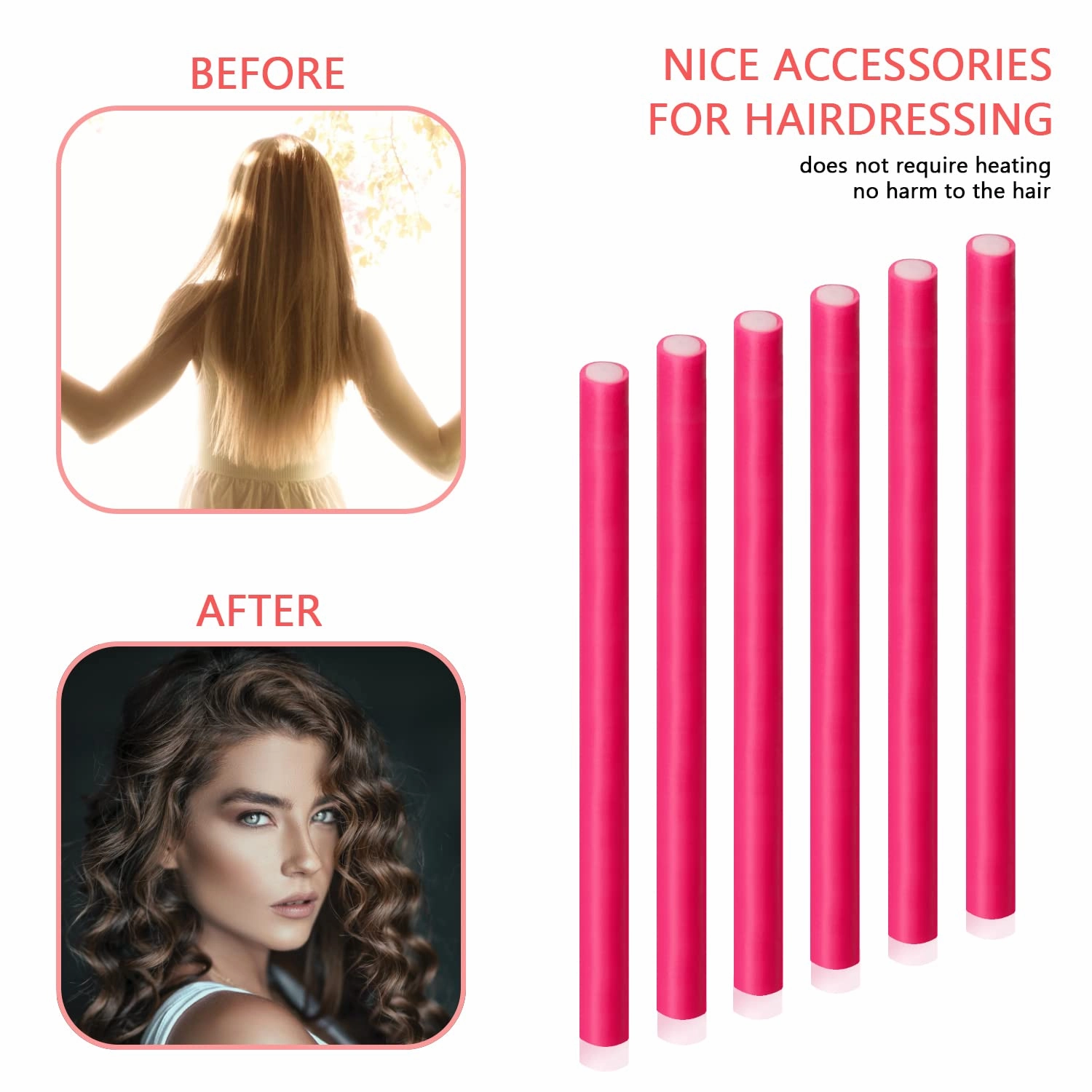 60 Pieces Flexible Curling Rods, 9.45 x 0.31 inches Foam Hair Rollers for Long Hair Short Hair Women Girls, No Heat Hair Curlers with Steel Pintail Rat Tail Comb, Pink