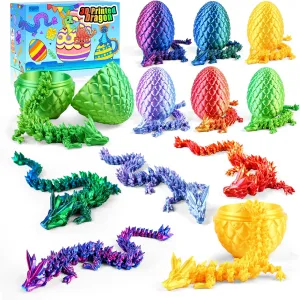 6PCS 3D Dragon Eggs with Dragon Inside, Easter Basket Stuffers Mini Egg Set Articulated Unique Easter Basket Essentials for Adults Kids