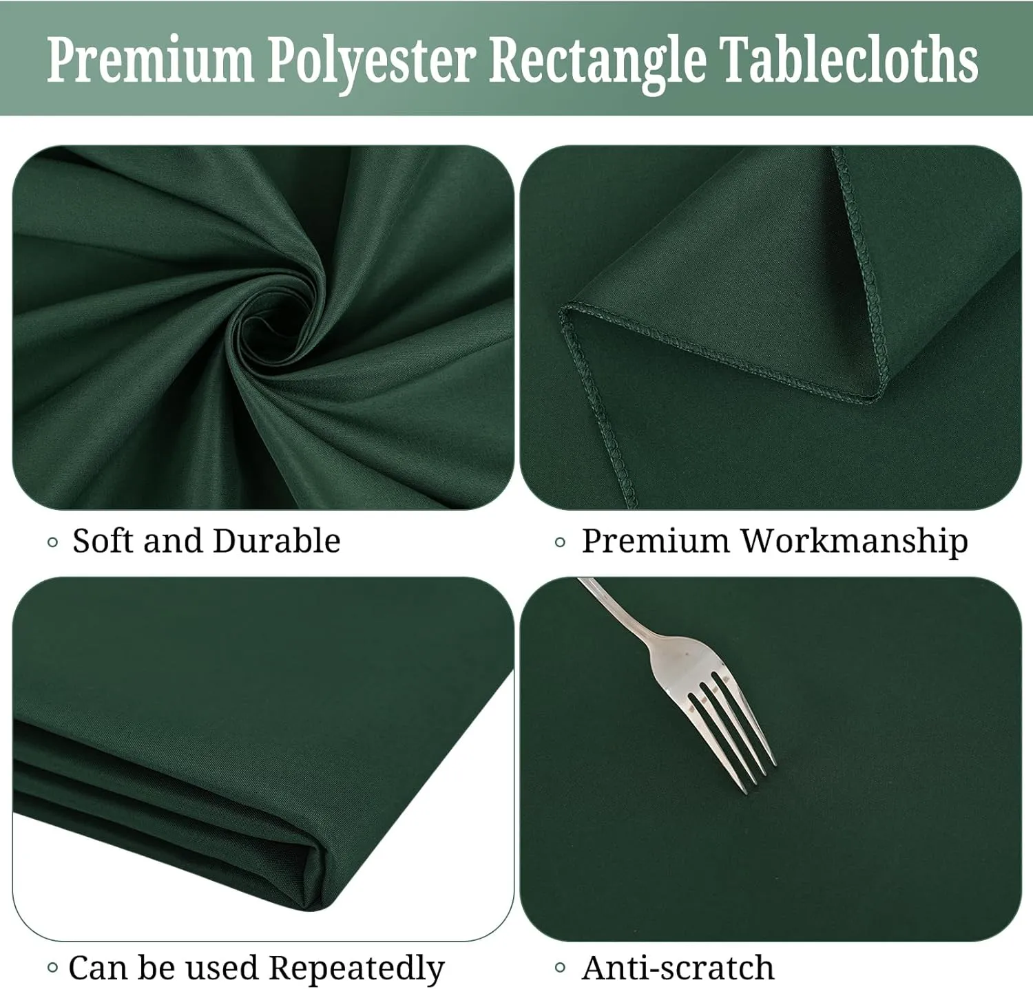 8 Pack 60 x 102 Inch Rectangle Tablecloth, Hunter Green Tablecloth for 6 Feet Rectangle Tables, Stain and Wrinkle Resistant Washable Fabric Table Cloth for Wedding Dining Table Buffet Parties Camping