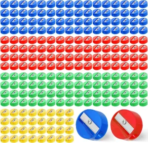 800 Pcs Pencil Sharpeners Pocket Sized Manual Pencil Sharpener Round Handheld Crayon Shape Assorted Colored for Party Favors, First Day of School Classroom Prizes and School Supplies