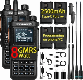 8 Watt TD-H8 GMRS Handheld Radio(2nd Gen) with 4PCS Batteries, 771 Long Antenna & Earpiece - Bluetooth Programming, Repeater Capable, Dual Band Long Range Two Way Radios - 2Pack Full Kit