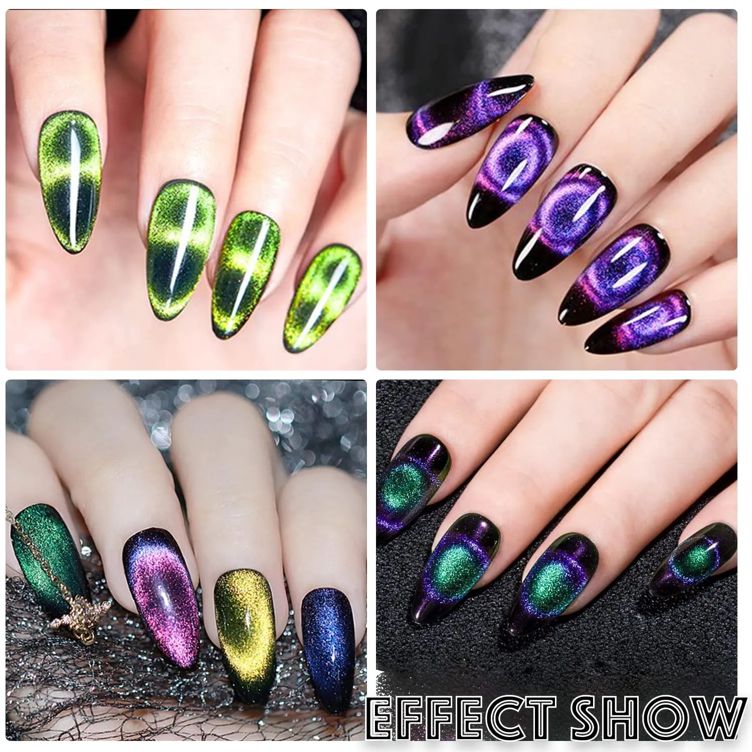 9D Cat Eye Magnetic Gel Nail Polish - Holographic Chameleon Magic Effect With Magnet Stick (Set 1)
