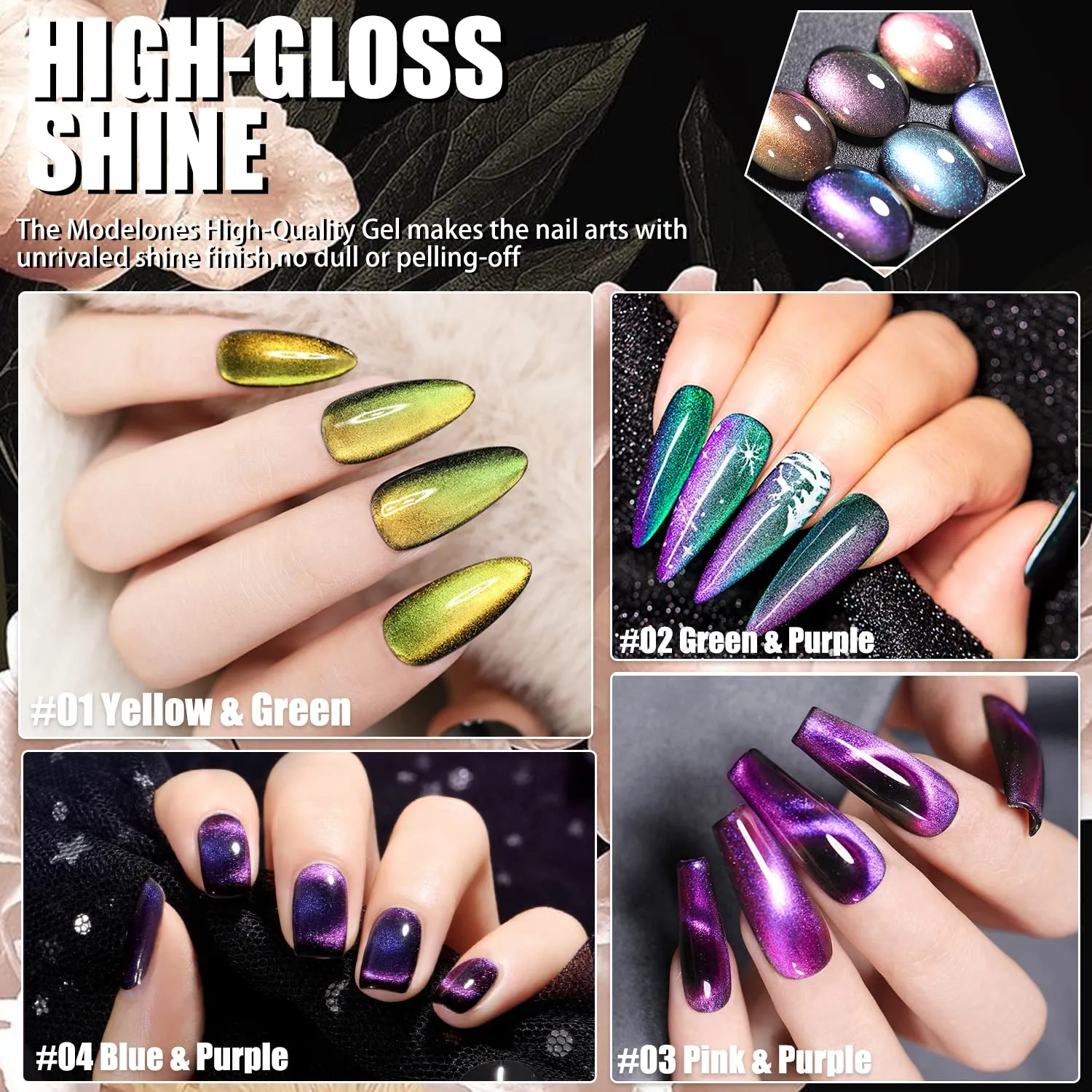 9D Cat Eye Magnetic Gel Nail Polish - Holographic Chameleon Magic Effect With Magnet Stick (Set 1)