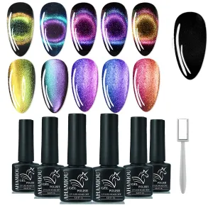 9D Cat Eye Magnetic Gel Nail Polish - Holographic Chameleon Magic Effect With Magnet Stick (Set 1)