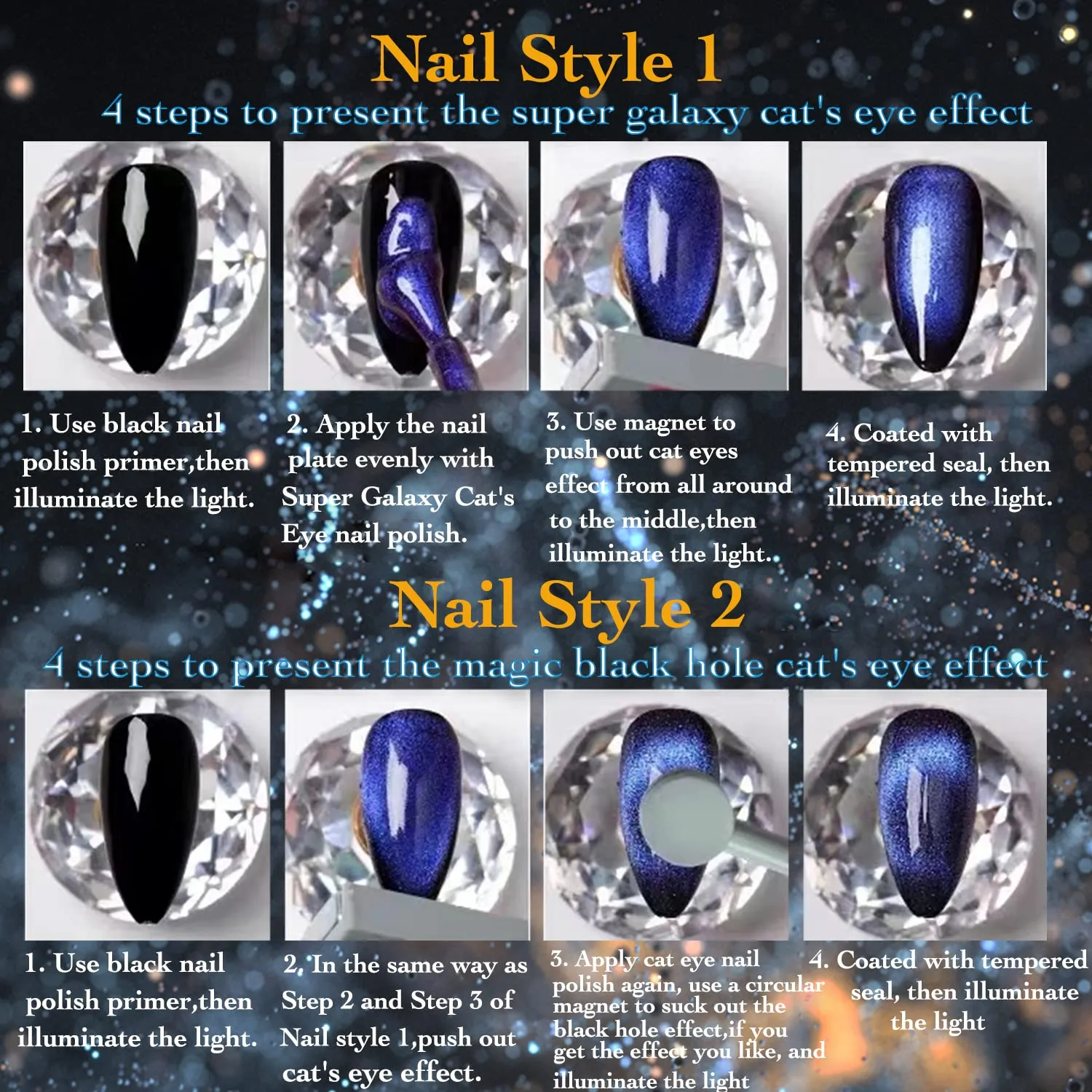 9D Cat Eye Magnetic Gel Nail Polish - Holographic Chameleon Magic Effect With Magnet Stick (Set 1)