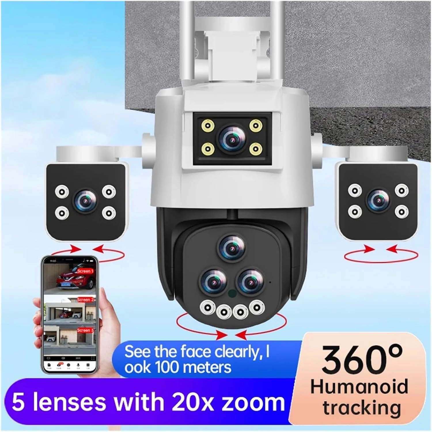 ​​20x Zoom Outdoor WiFi Camera - 15MP, HD, Waterproof, Night Vision, Two-Way Intercom, Mobile Tracking IP Camera​(EU Plug,WiFi Camera 64G)
