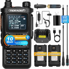 (2 Gen) TD-H8 12 Watt Ham Handheld Radio(2PCS Batteries), Bluetooth Programming,Repeater Capable, Dual Band Long Range Two Way Radios with TD-805s, 6.1in, 15.12in 771 Long Antenna-Black,1Pack Full Kit