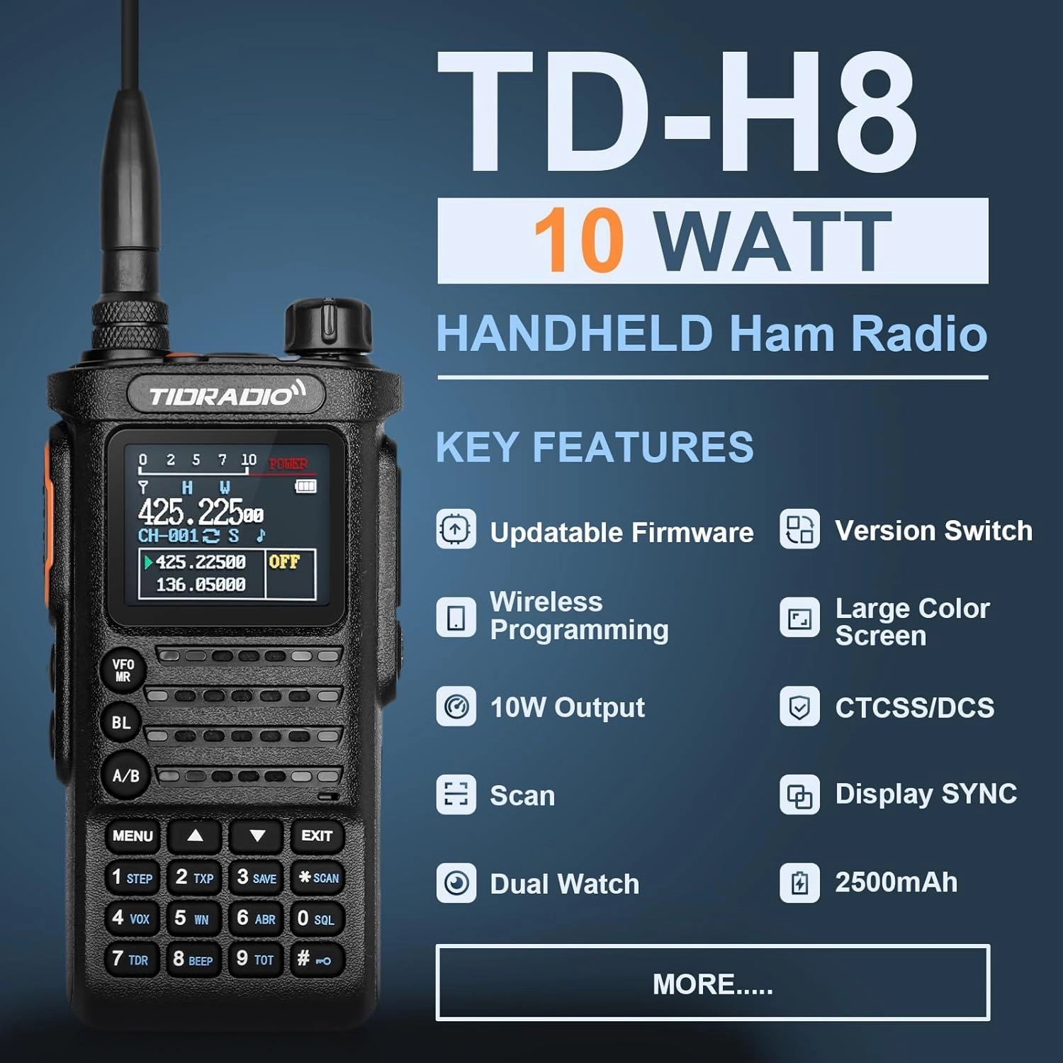 (2nd Gen) TIDRADIO TD-H8 10W HighPower Ham Radio Handheld,APP Programmable,Long Range Two Way Radio with 2500mAh Battery,Walkie Talkies Full Kit (2 Pack)