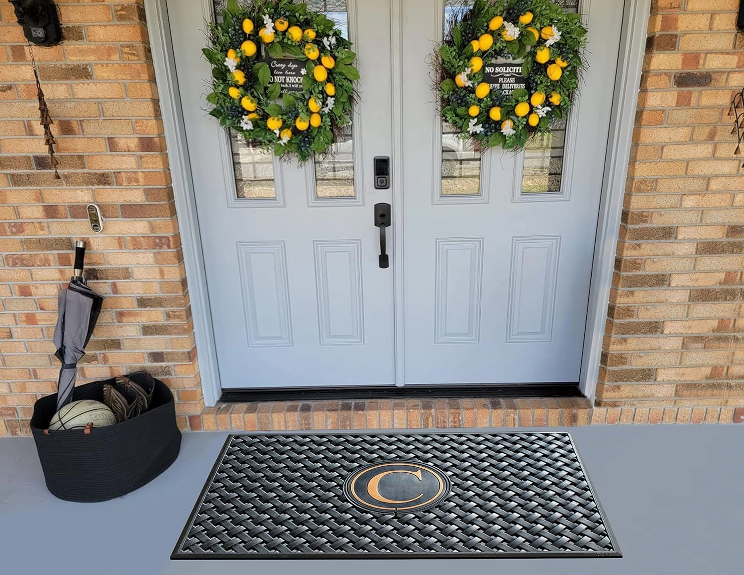 A1HC Large Monogrammed Door Mat, Natural Rubber, 24x39, Ideal for Any entryway, Scrapes Shoes Clean of Dirt & Grime, Door Mats for Entry, Patio, Busy Areas, Black