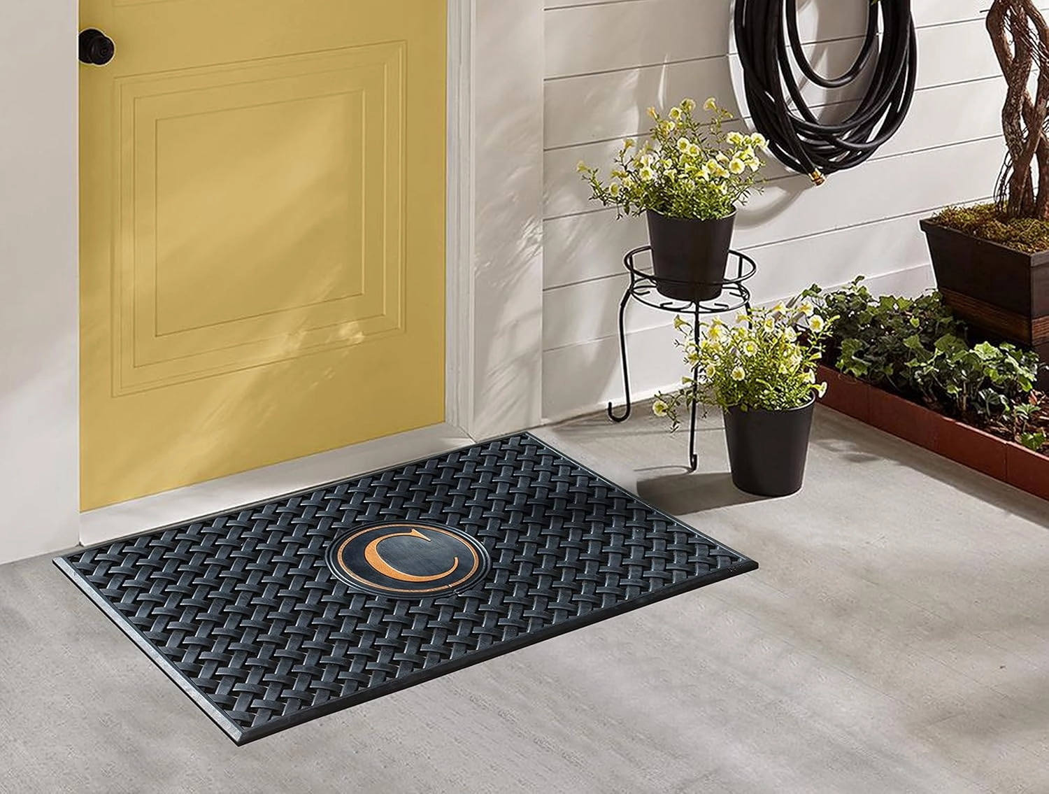A1HC Large Monogrammed Door Mat, Natural Rubber, 24x39, Ideal for Any entryway, Scrapes Shoes Clean of Dirt & Grime, Door Mats for Entry, Patio, Busy Areas, Black