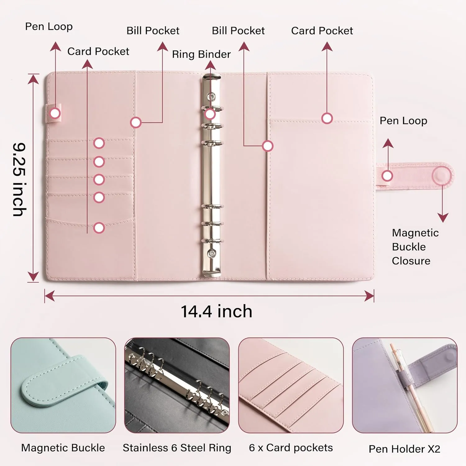 A5 Kpop Photocard Binder - 240 Card Capacity, 6 Ring with 30 Double Sided Sleeves, Cute PU Leather Cover