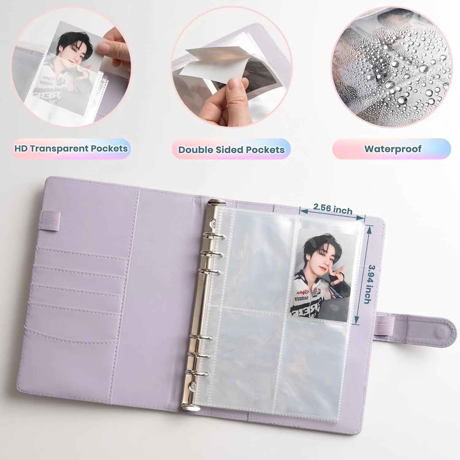 A5 Kpop Photocard Binder - 240 Card Capacity, 6 Ring with 30 Double Sided Sleeves, Cute PU Leather Cover