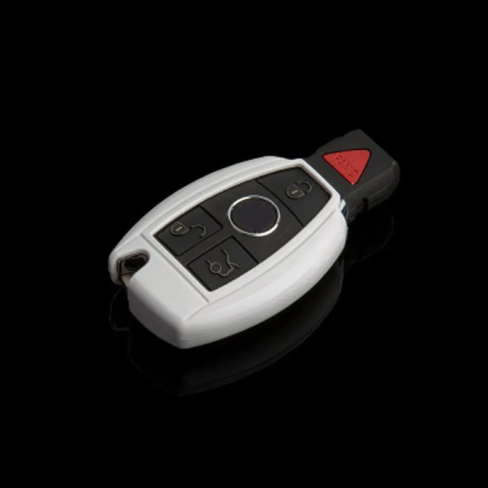 ABS Car Key Case Cover Fob Holder replacement for Mercedes-Benz C E S M CLS CLK GLK GL Class, etc (White)