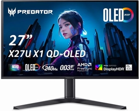 Acer Predator Gaming Monitor | 27" WQHD (2560 x 1440) OLED | AMD FreeSync Premium Pro | 240Hz | 0.03ms (G to G) | VESA DisplayHDR True Black 400 | Display Port 1.4 & 2 x HDMI 2.1 | X27U X1bmiiphx