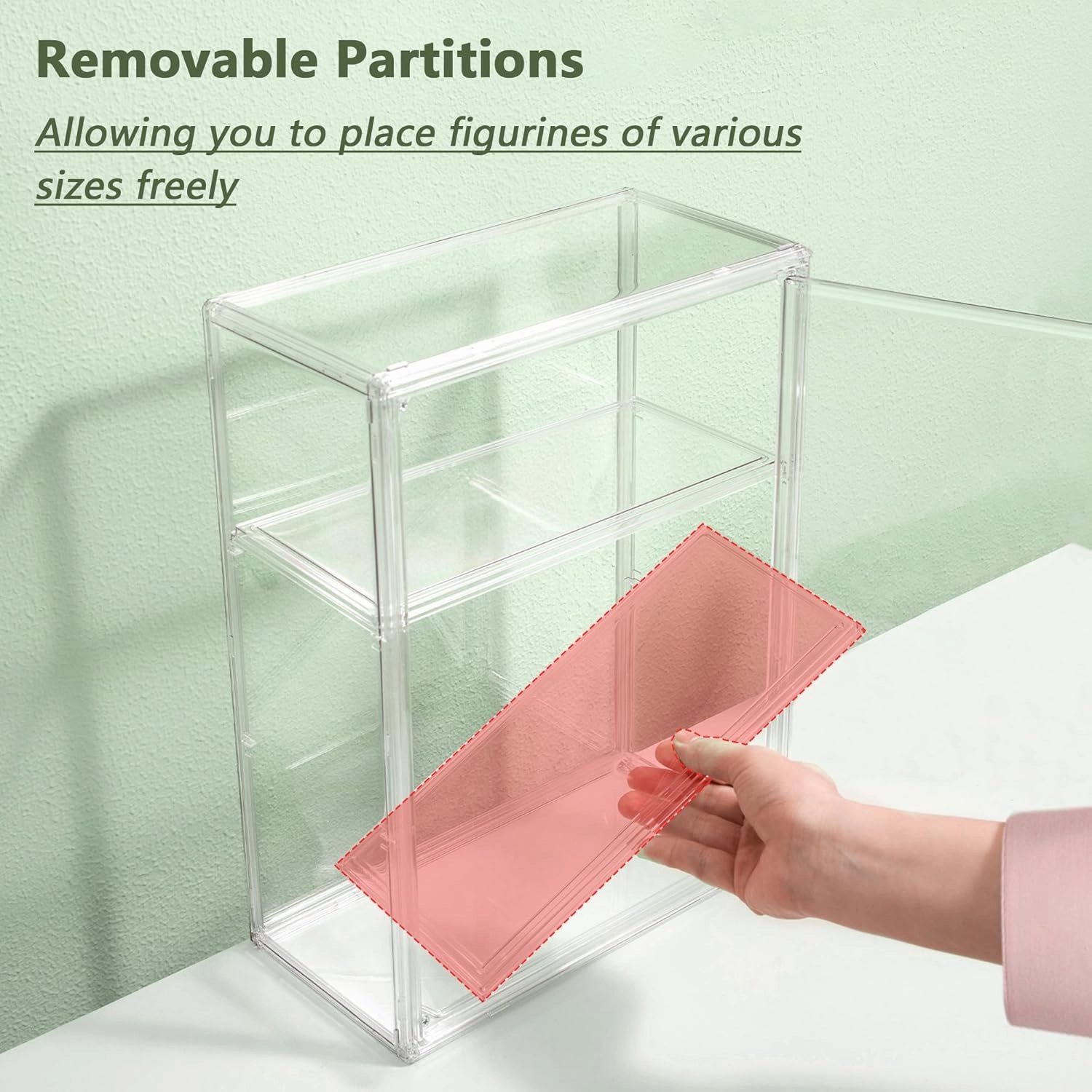 Acrylic Display Case for Collectibles 3 Tier Figure Display Case with 2 Movable Plates Clear Display Case for Figures with Magnetic Door Tall Display Box, 1 Pack