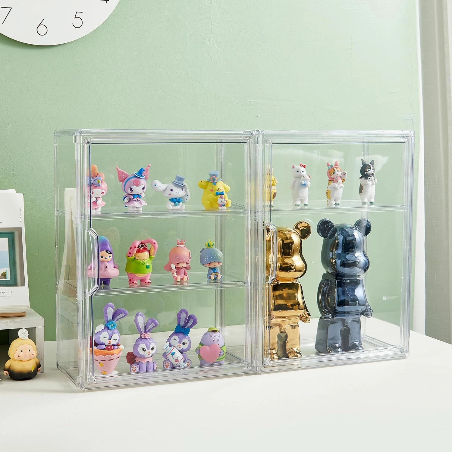 Acrylic Display Case for Collectibles 3 Tier Figure Display Case with 2 Movable Plates Clear Display Case for Figures with Magnetic Door Tall Display Box, 1 Pack