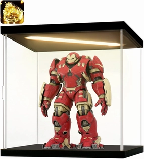 Acrylic Display Case for Collectibles Clear Acrylic Boxes for Display Action Figures Dolls Lighted Basketball Model Display Case Home Organizer Box(Black-Solid Yellow; 11.8*11.8*11.8 inch)