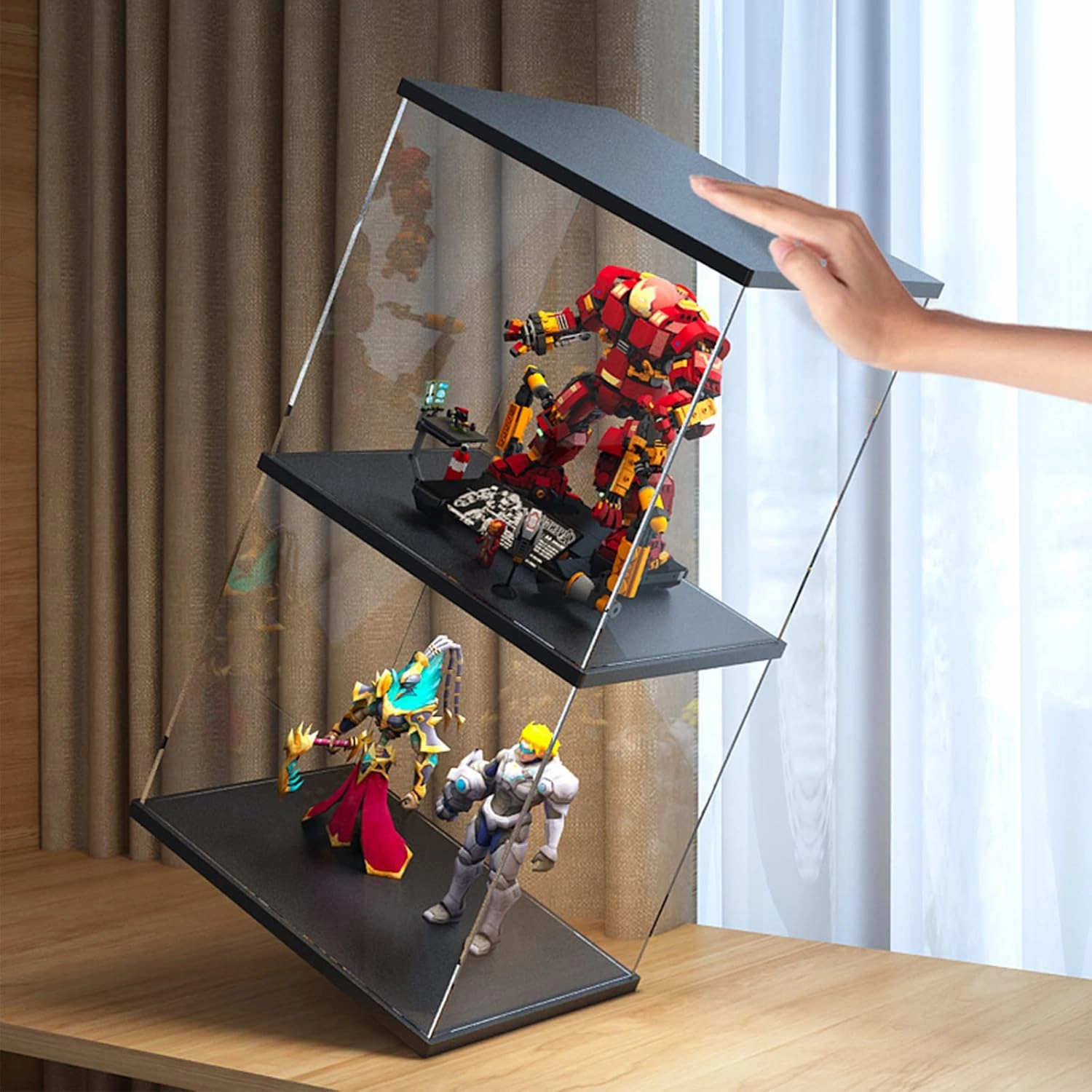 Acrylic Display Case for Collectibles Clear Acrylic Boxes for Display Action Figures Dolls Lighted Basketball Model Display Case Home Organizer Box(Black-Solid Yellow; 11.8*11.8*11.8 inch)