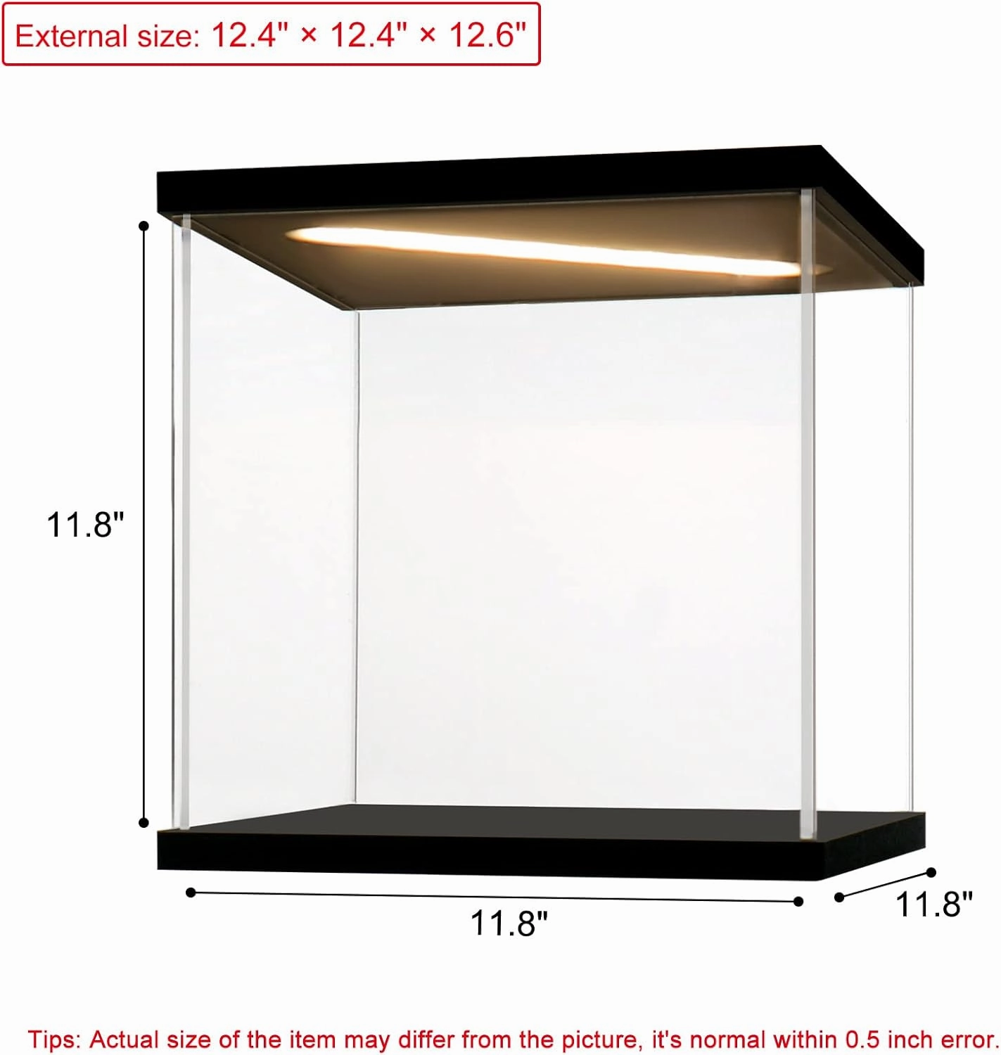 Acrylic Display Case for Collectibles Clear Acrylic Boxes for Display Action Figures Dolls Lighted Basketball Model Display Case Home Organizer Box(Black-Solid Yellow; 11.8*11.8*11.8 inch)