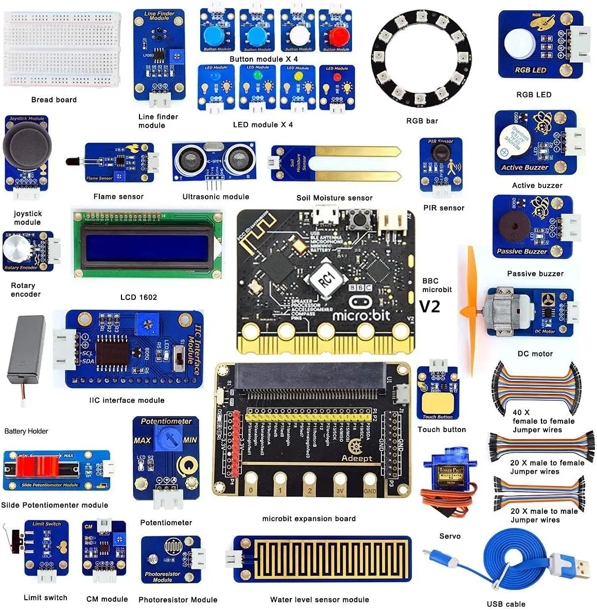 Adeept Sensor Starter Kit for BBC Micro:bit (V2 Included) | Programmable Starter Kit for Micro:bit with 35 Projects PDF Tutorial Book