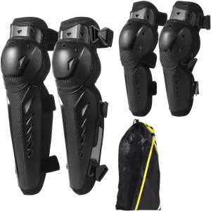 Adjustable Knee and Elbow Pads, 4-Piece Set with Hard Shell and Buffer Lining for Motorcycling, Biking, Skateboarding, and Skiing