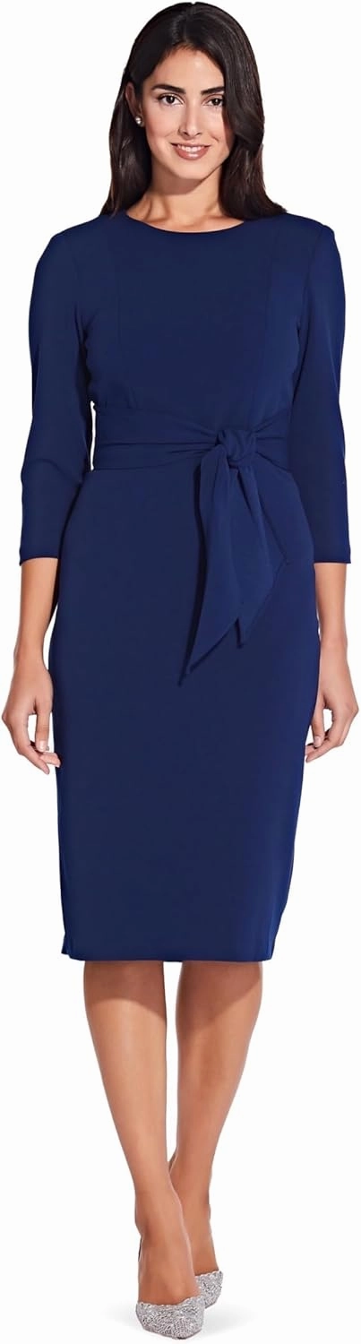 Adrianna Papell Women's Knit Crepe Tie Waist Sheath