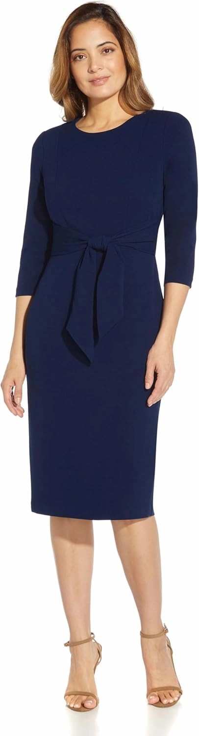 Adrianna Papell Women's Knit Crepe Tie Waist Sheath