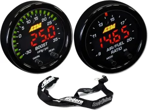 AEM 52mm X-Series Gauge Kit Wideband Air/Fuel UEGO & Boost Pressure 35PSI 2.5Bar w/MAP Lanyard Black