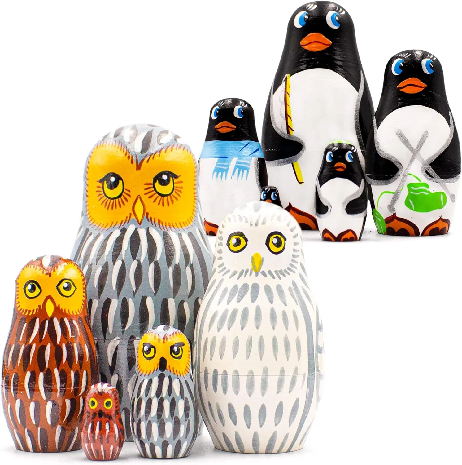 AEVVV Animals Nesting Dolls Set of 10 pcs - Owl Nesting Dolls - Penguin Nesting Dolls - Christmas Nesting Dolls - Christmas Toys Owls and Penguins