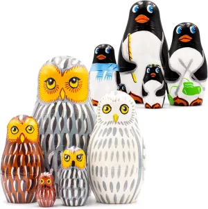 AEVVV Animals Nesting Dolls Set of 10 pcs - Owl Nesting Dolls - Penguin Nesting Dolls - Christmas Nesting Dolls - Christmas Toys Owls and Penguins