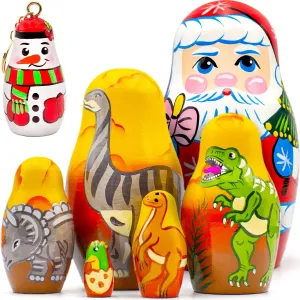 AEVVV Christmas Nesting Dolls Set - Dinosaur Nesting Dolls Set of 5 pcs - Christmas Party Decorations - Santa Nesting Doll - Christmas Key Chain
