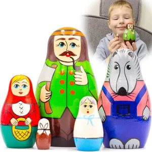AEVVV Little Red Riding Hood Nesting Dolls Set of 5 pcs - Matryoshka with Fairy Tale Little Red Riding Hood Figurines