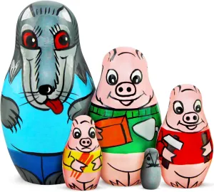 AEVVV Nesting Dolls Folk Fairy Tale The Three Little Pigs Set 5 pcs