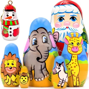 AEVVV Nesting Dolls Zoo Set 5 pcs   Santa Stacking Dolls and Snowman Keychain