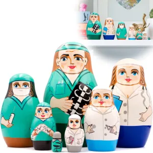 AEVVV Nurse and Doctor Nesting Dolls Set of 7 pcs - Russian Dolls for Medical Office Decor - Wooden Nurse Gifts - Handmade Thank You Gifts for Doctor