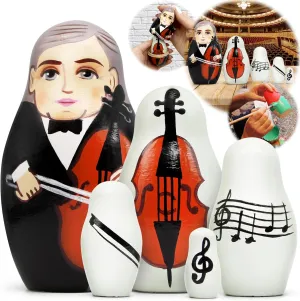 AEVVV Russian Nesting Dolls Music Themed Gifts, Set 5 pcs - Collectible Matryoshka Russian Dolls with Hand Painted Orchestra Musician Cellist, Musical Notes Decorations