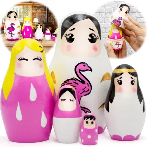 AEVVV Russian Nesting Dolls Set of 5 pcs - Russian Dolls Girly Room Decoration - Pink Gifts for Girls - Matryoshka Doll Pink Decor - Cute Girl Room Ideas