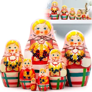 AEVVV Russian Nesting Dolls Set of 7 pcs - Matryoshka Doll in Belarussian Traditional Dress with Ornament - Russian Dolls with Cornflowers and Spikelets