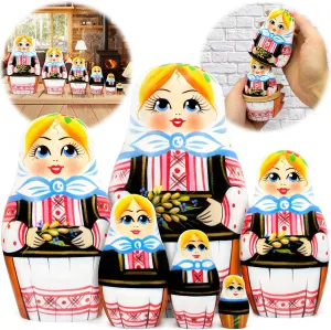 AEVVV Ukrainian Nesting Dolls Set 6 pcs - Baboushka Matryoshka Doll in Ukrainian Vyshyvanka with Spikelets - Russian Dolls Nesting Dolls - Ukrainian Gifts